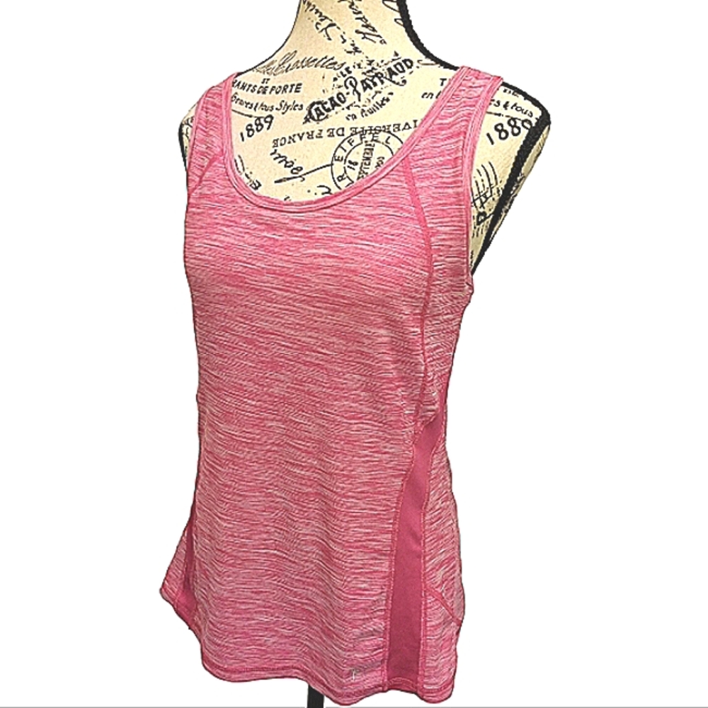 Athletic Tank Top By Danskin Fitted Stretch  Bust Support Pink Racer